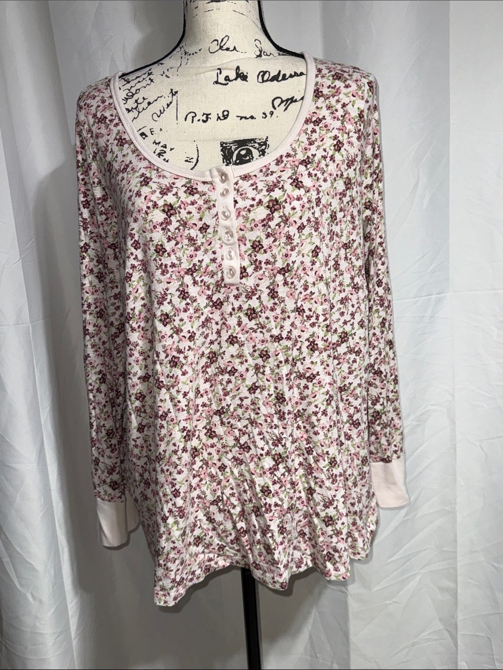 torrid Pink Floral Henley Long Sleeve Top on White